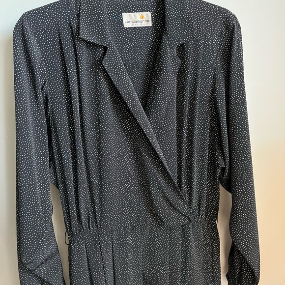 Vintage 90s Liz Claiborne Black and White Dotted Long Sleeve Jumpsuit with Belt - Picture 5 of 16